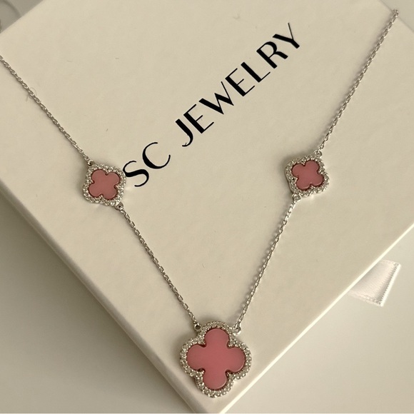 Sold Out / Rachel Zoe Clover Necklace Pink Clover 925 Sterling Silver - Picture 4 of 5